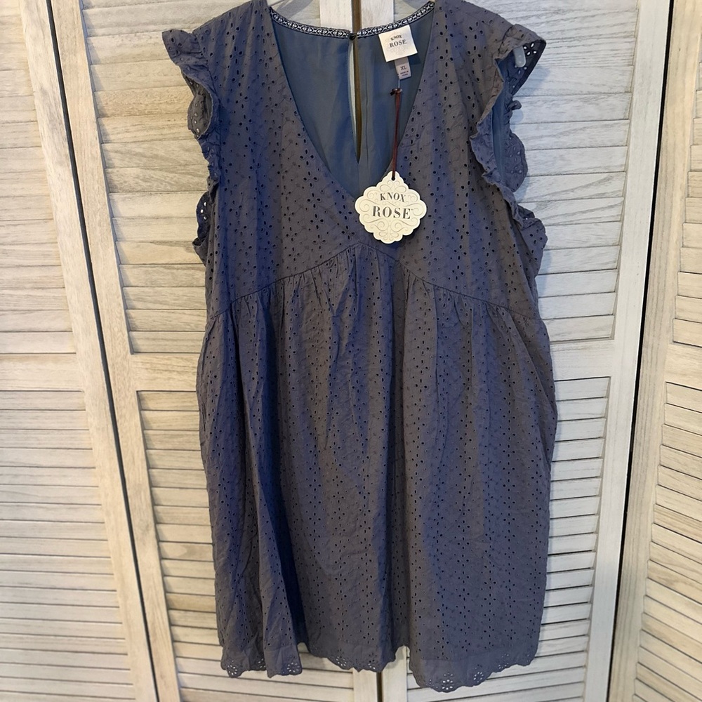 Knox  Rose Blue Eyelet Ruffle Dress (Lined)